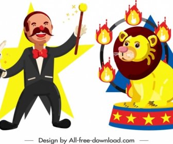 Zirkus Symbole Symbole Durchführung Zauberer Löwe Zeichen