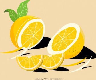 Zitrusfrüchte Gemälde Scheiben Skizze Koloriert Klassisch Handgezeichnet