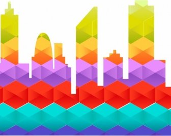 City Background Colorful Polygon Style Decoration
