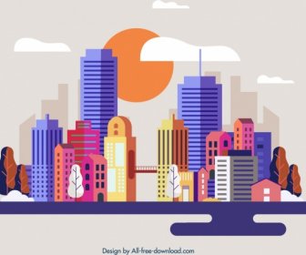 ícone De Arquiteturas Moderna Cidade Fundo Multicolorido Desenho