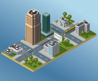 Kota Bangunan Datar Template Vektor