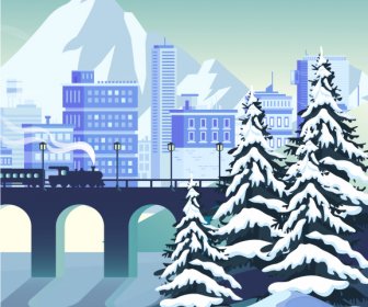 Stadtszene Hintergrund Kalt Winter Sketch