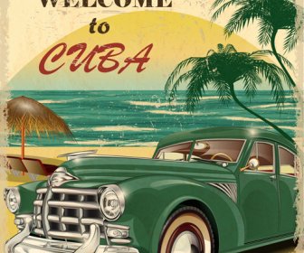 Carros Clássicos E Viagens Poster Vintage Vector