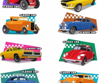 클래식 자동차 템플릿 컬렉션 다채로운 3d 평면 스케치