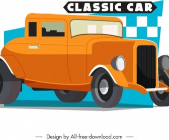 클래식 자동차 광고 배너 주황색 3D 디자인