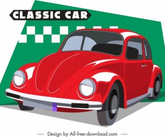 クラシックカー広告バナー赤3Dデザイン