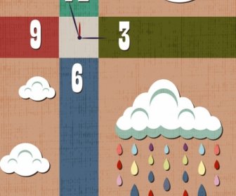 Classical Clock Background Cloud Rain Drop Icons
