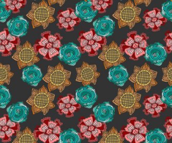 Classical Flowers Pattern Seamless Vector Set