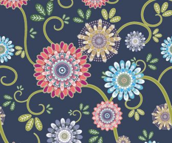 Classical Flowers Pattern Seamless Vector Set