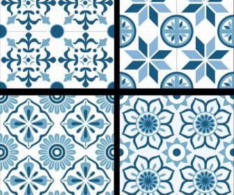 古典的なパターン テンプレート ブルー フラット繰り返し対称装飾