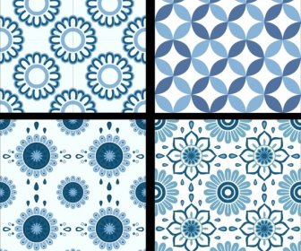 Klasik Desen Şablonları Mavi Tekrarlayan Çiçekler Dekor