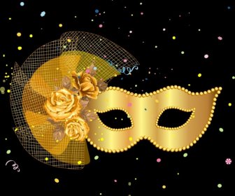 古典舞台背景金色面具玫瑰图标装饰