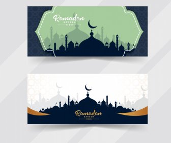 Clean Eid Mubarak Mosque Banner Silhouette Arabic Architectures Design