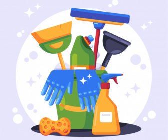 Cleaning Objects Design Elements Shiny Colorful Flat Sketch