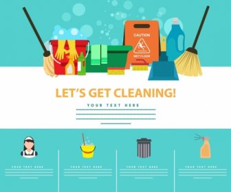 Cleaning Poster Colored Accessories Icons Decoration