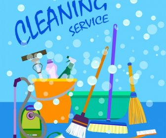 Cleaning Service Advertisement Various Colored Tools Decoration