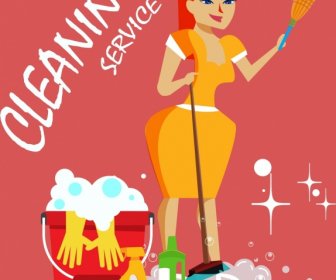 Cleaning Service Advertising Housewife Utensils Icons
