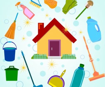 خدمة تنظيف المنزل تصميم العناصر الرموز رموز مختلفة