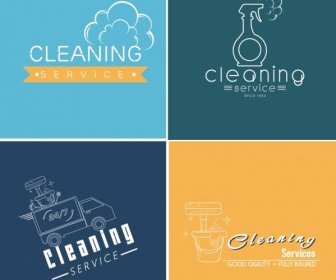 Cleaning Service Logotypes Isolation Flat Symbols Sketch