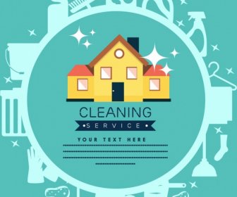 清潔服務海報範本房子工具剪影素描