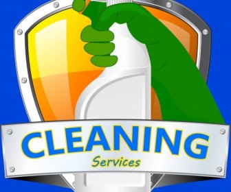 Cleaning Services Advertising Hand Spayer Shield Icon Ornament