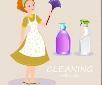 خدمات التنظيف الاعلان ربة منزل رمز تنظيف أدوات الديكور