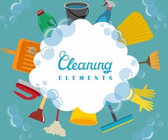Cleaning Services Design Elements Various Colored Tools Icons