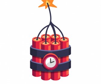 Clock Bomb Icon Colored 3d Sketch