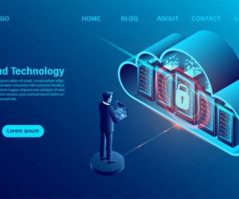 Cloud Computing Concept Data Security Concept Online Computing Technology Big Data Flow Processing Concept 3d Servers And Datacenter Isometric Flat Design