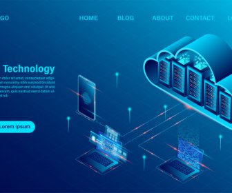 Cloud Computing Konzept Online-Computing-Technologie Big Data Flow Processing Konzept 3D-Server Und Datacenter-Isometrie Flat Design Vektor-Illustrati