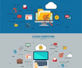 Ilustración De Conceptos De Computación En La Nube Con Computadora Portátil Y Interfaz De Usuario