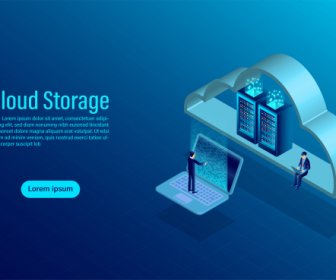 Cloud Storage Online Computing Storage Concept Isometric Flat Design Vector Illustration