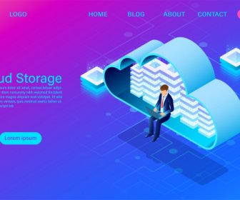 Cloud Storage Technology And Networking Concept Online Computing Technology Big Data Flow Processing Concept Vector Illustration