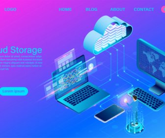 Cloud Storage Technology And Networking Concept Online Computing Technology Big Data Flow Processing Concept Vector Illustration -3
