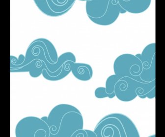 雲背景フラット手描きデザイン