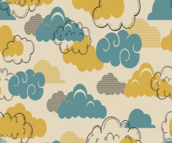 구름 배경 Handdrawn 아이콘 색깔의 복고풍 디자인