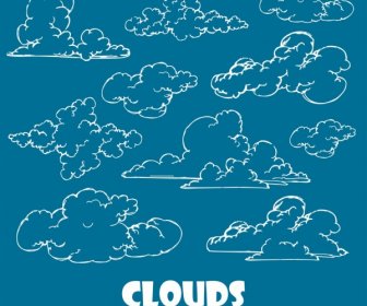 Wolken Hintergrund Handgezeichneten Skizze Verschiedene Formen