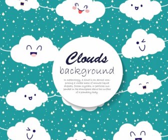 Clouds Background Sweet Smiling Icons Decor