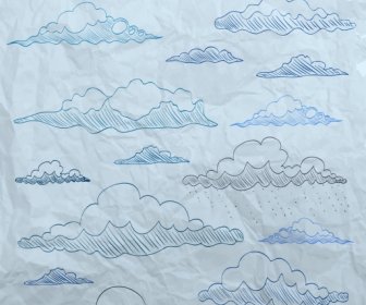 Clouds Drawing Flat Colored Handdrawn Sketch