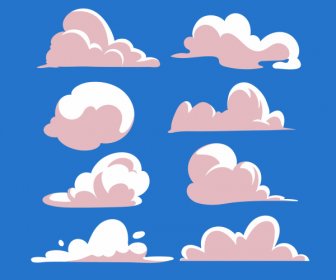 Clouds Icons Classic Flat Shapes Sketch