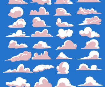 Clouds Icons Collection Flat Shapes Sketch