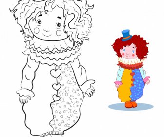 Clown Icona Carino Schizzo Cartone Animato Disegnato A Mano