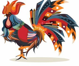 मुर्गा पशु आइकन रंगीन पंख सजावट
