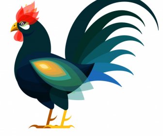 Cock Animal Icon Colorful Flat Sketch
