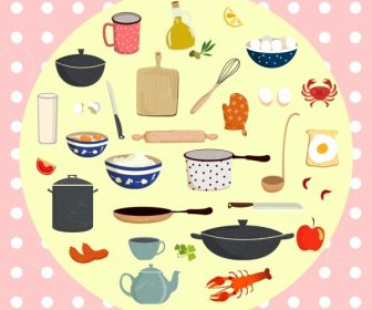 Elemen desain cocking berbagai benda dapur isolasi lingkaran