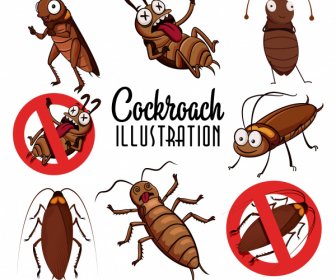 cockroach icons funny cartoon sketch