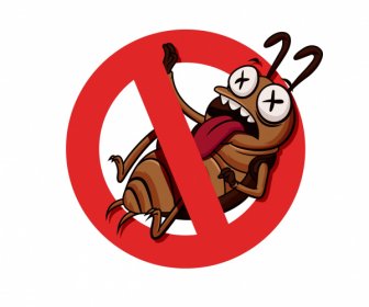 Cockroach Membunuh Tanda Sketsa Kartun Lucu