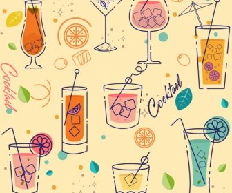 Cocktail De Pano De Fundo ícones Clássicos Plana Decoração De Vidro