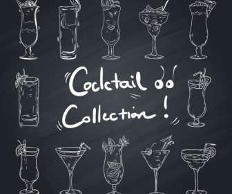 Cocktail Glass Icons Collection Black White Handdrawn Design
