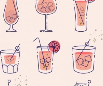 Cocktail Glass Icons Collection Handdrawn Outline